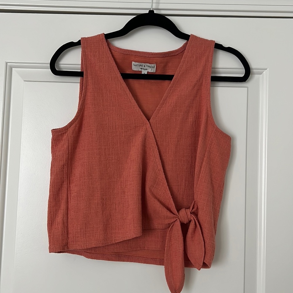 Madewell Orange Sleeveless Deep V Blouse with Tie Front